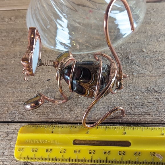 COPPER WIRE CAT SCULPTURE WITH BLOWN GLASS AND BOBBLE HEAD - Picture 8 of 11